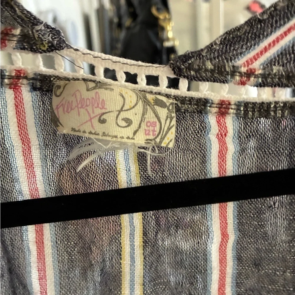 Free People- There She Goes Ruffle Stripe Kimono - Denim - OS